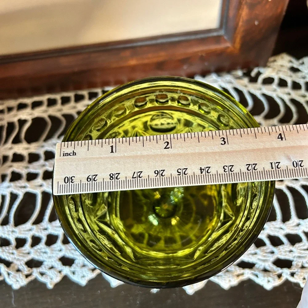 Vintage Olive Green Indiana Glass Footed Vase Pedestal‎ Flower Decor Display